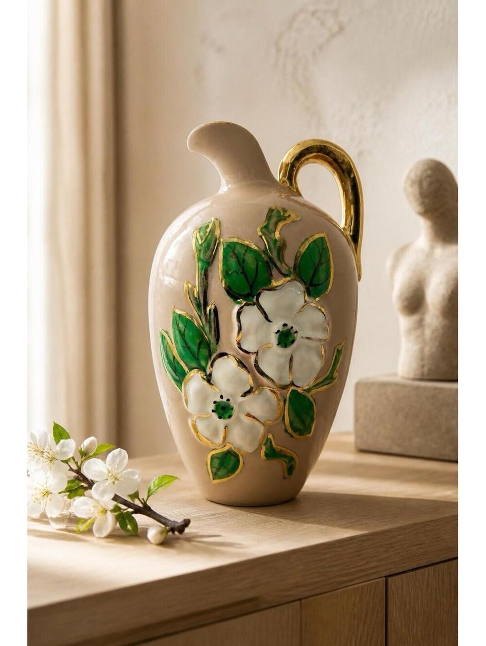 vintage hull pottery vases Pink Vase Gold Rims And Handle Collectors Item